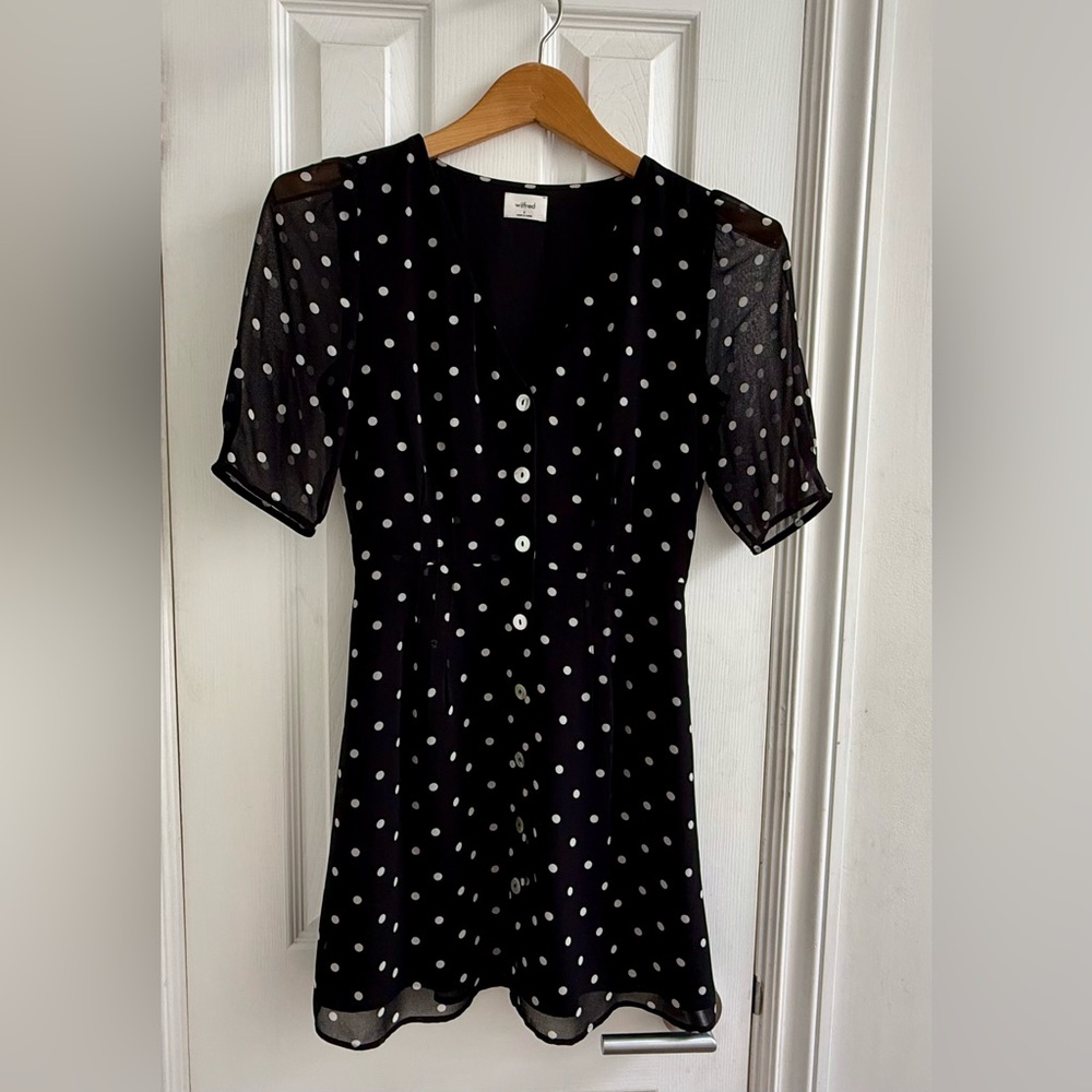Super Sweet Wilfred Black Polka Dot Mini Dress (circa 2015-2016)